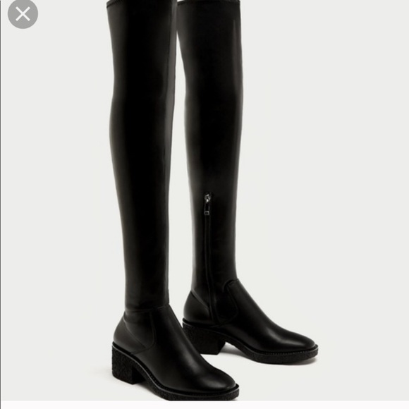 Zara Shoes - NWT Zara Black Leather Over the Knee Boots